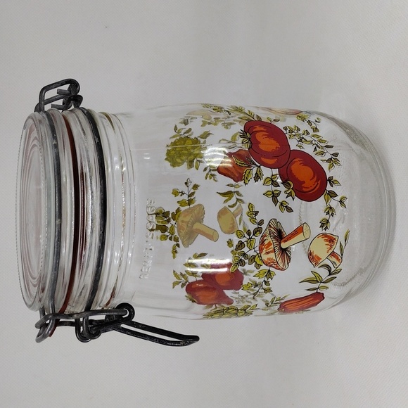Vintage Arc France Spice of Life Print Glass Hinged Canister‎ 1 Liter - Picture 2 of 13